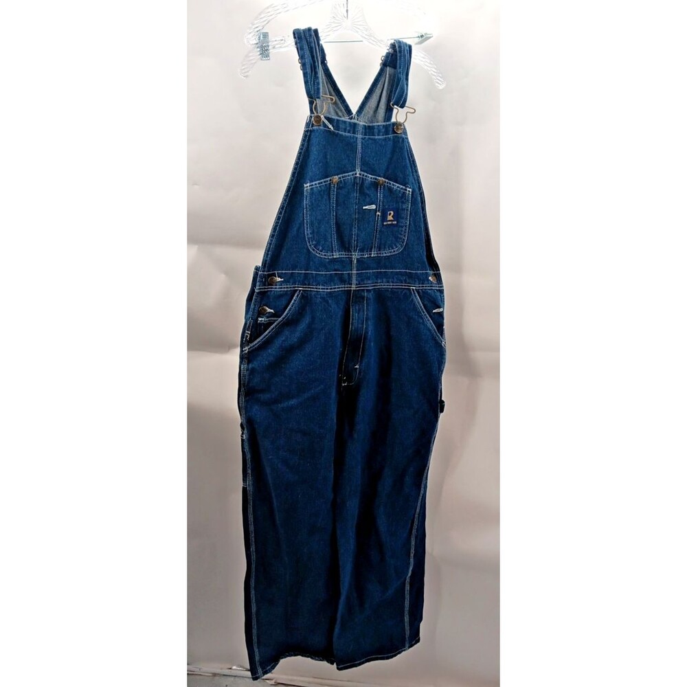 Real Work Wear Bib Overalls Mens Size:42x29 Blue Denim Carpenter Jeans